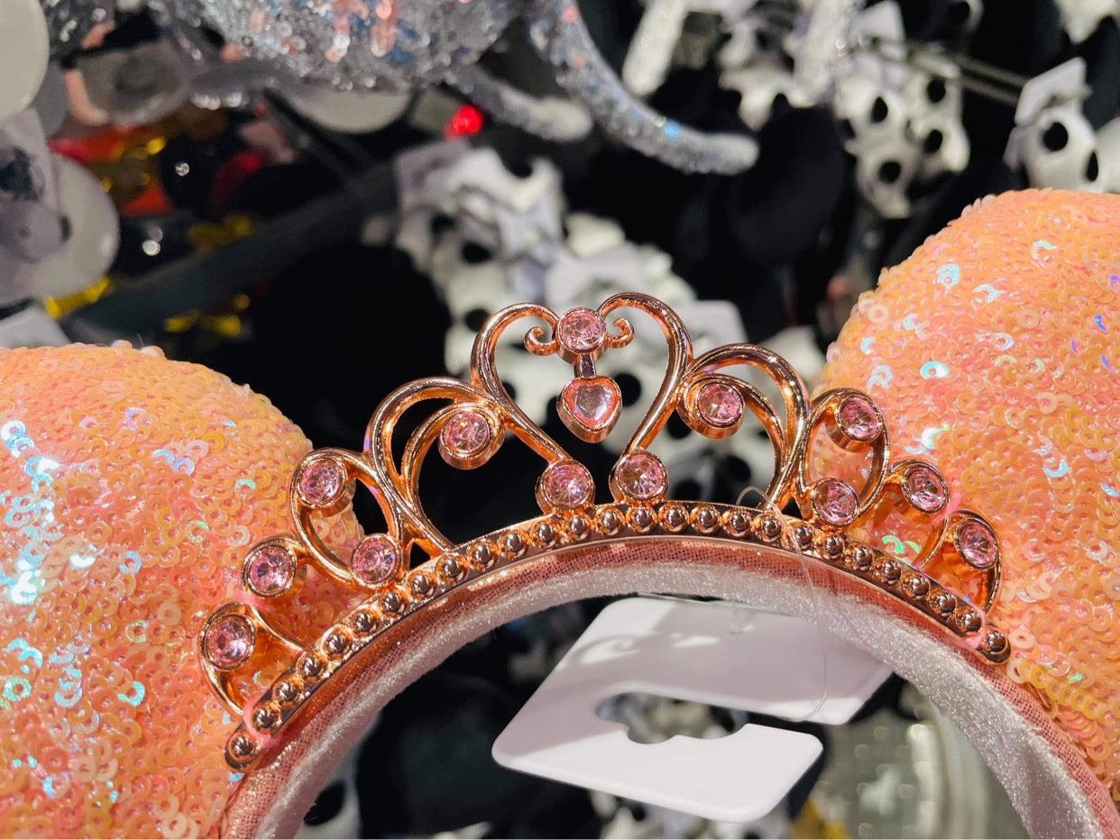 Peach Sequin Minnie Ear Crown Royal Close Up