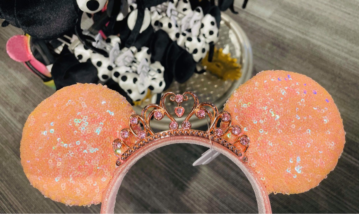 Peach Sequin Minnie Ear Crown Royal Front