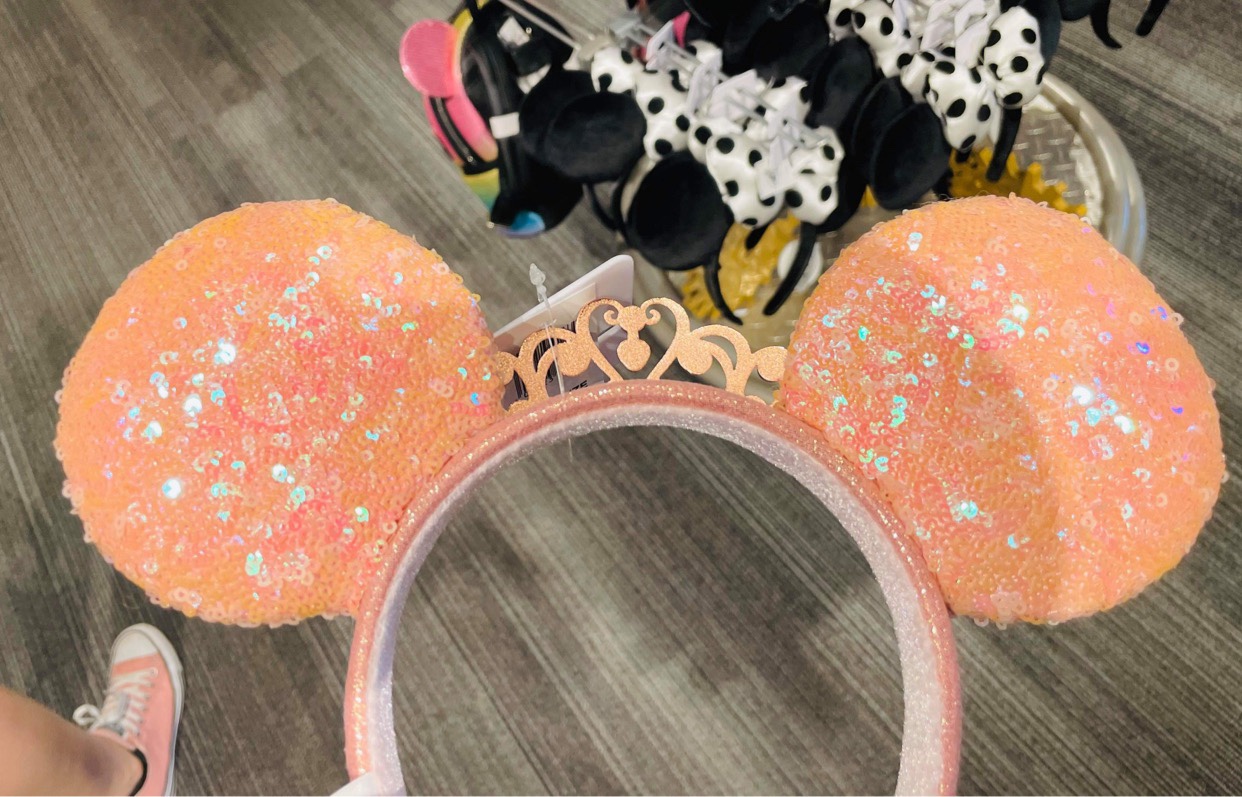 Peach Sequin Minnie Ear Crown Royal Back