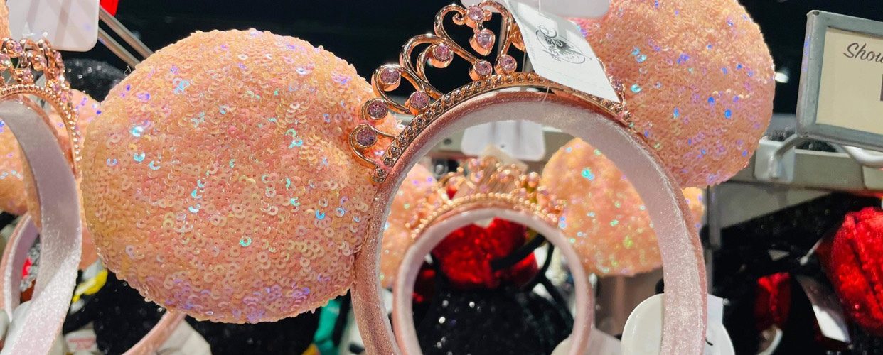 Peach Sequin Minnie Ear Crown Royal Front