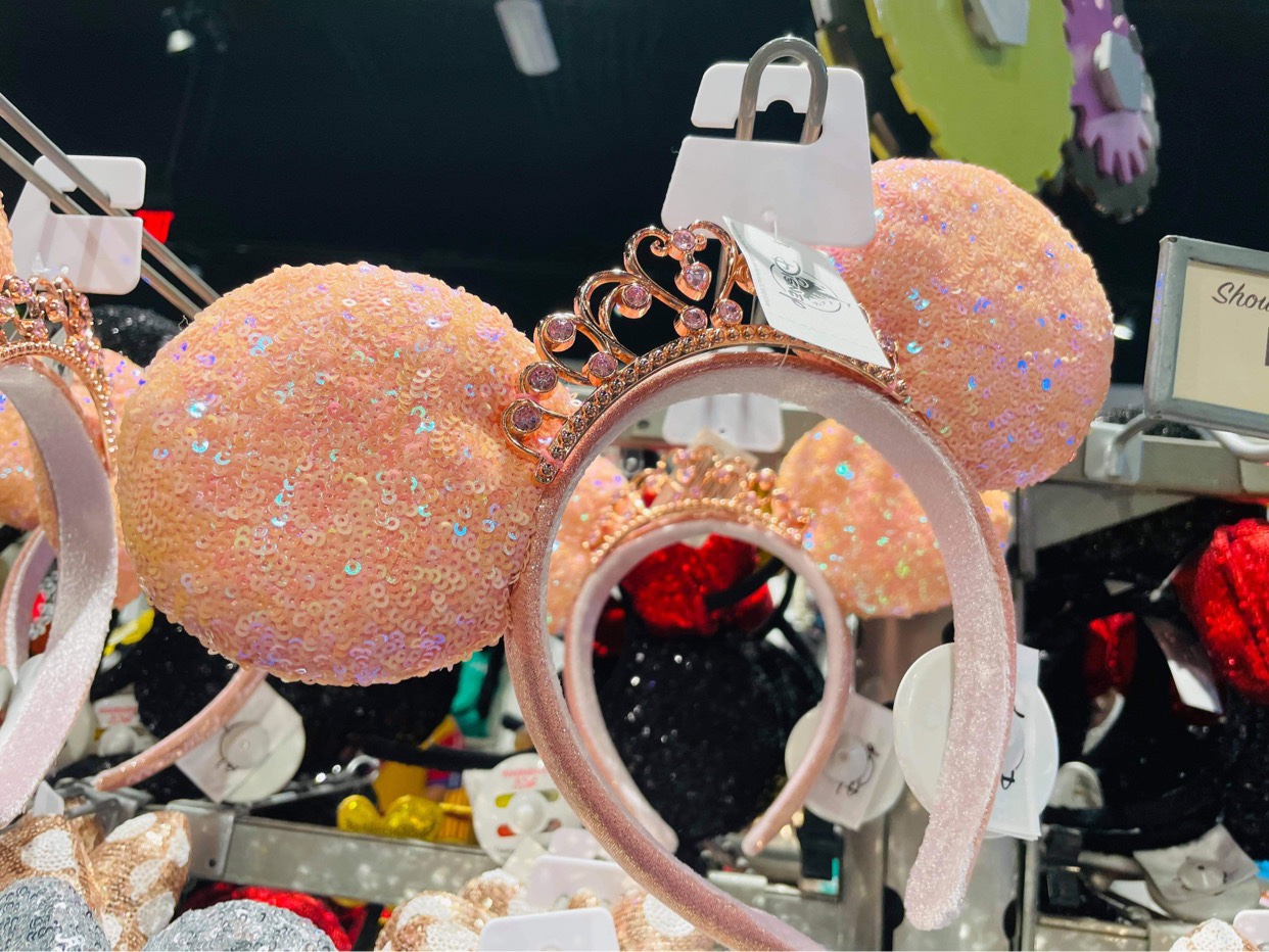 Peach Sequin Minnie Ear Crown Royal Front